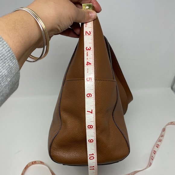 Fossil Brown Pebbled Cowhide Leather Mimi Side Pockets Large Shopper Tote Bag - Picture 7 of 14